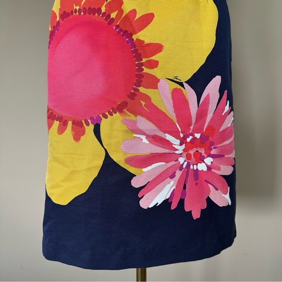 Trina Turk Navy Blue Floral Strapless Dress Women 4 Y2K Flower Hippie Fun Bold - Picture 6 of 9